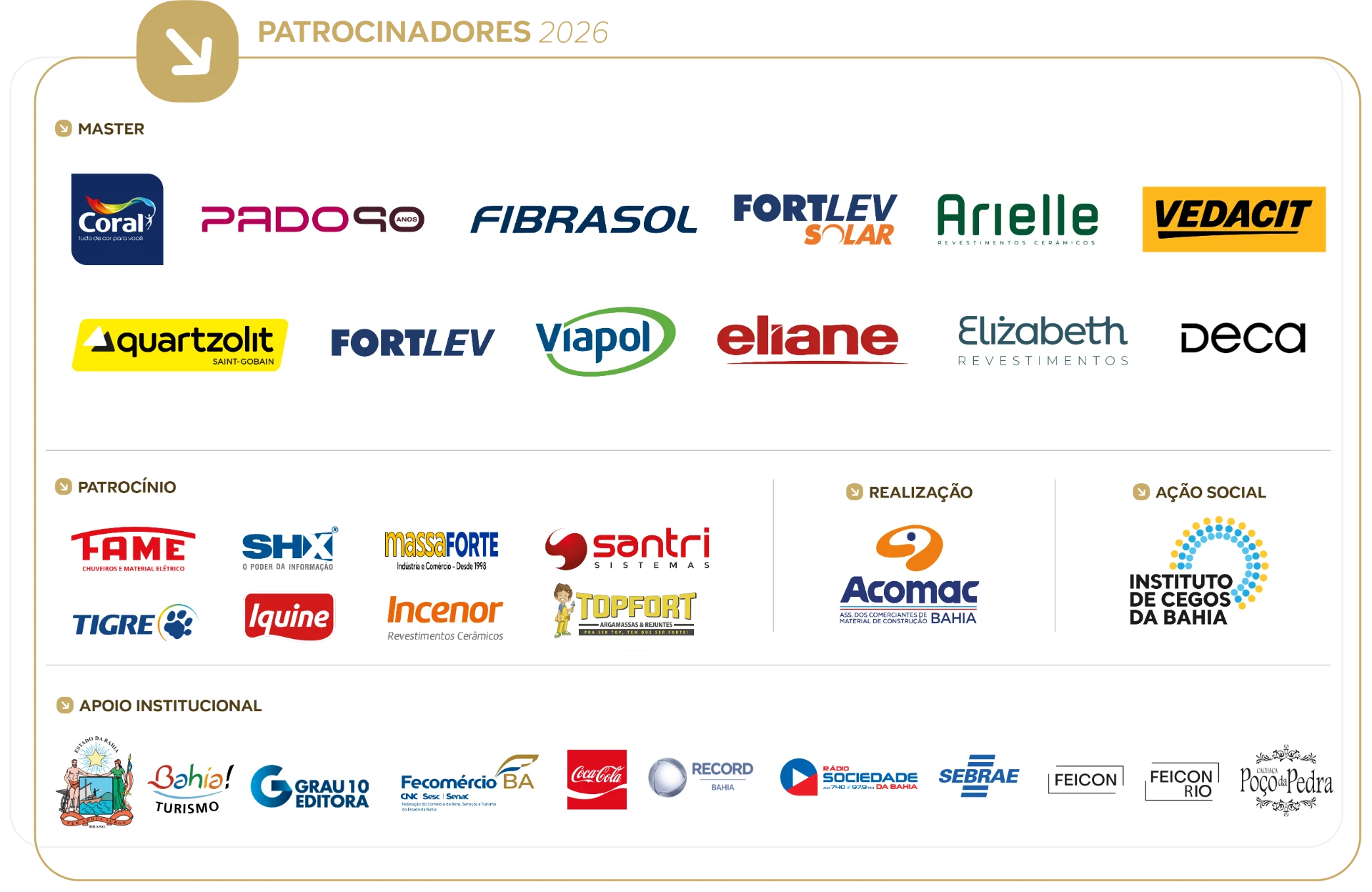 Painel oficial de patrocinadores, realização, ação social e apoio institucional do Matercon Brasil 2026